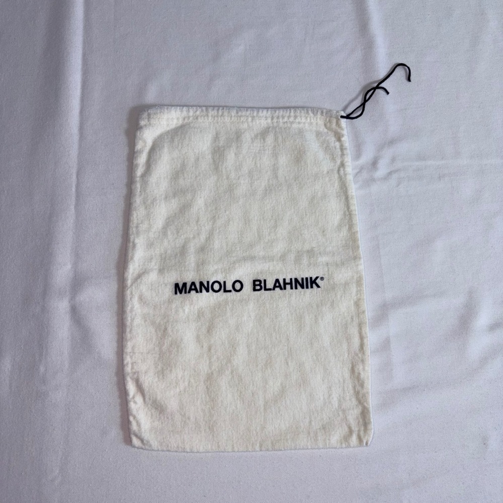 Manolo Blahnik Shoe Dust Bag Cream Excellent Flannel Drawstring Logo Pouch
